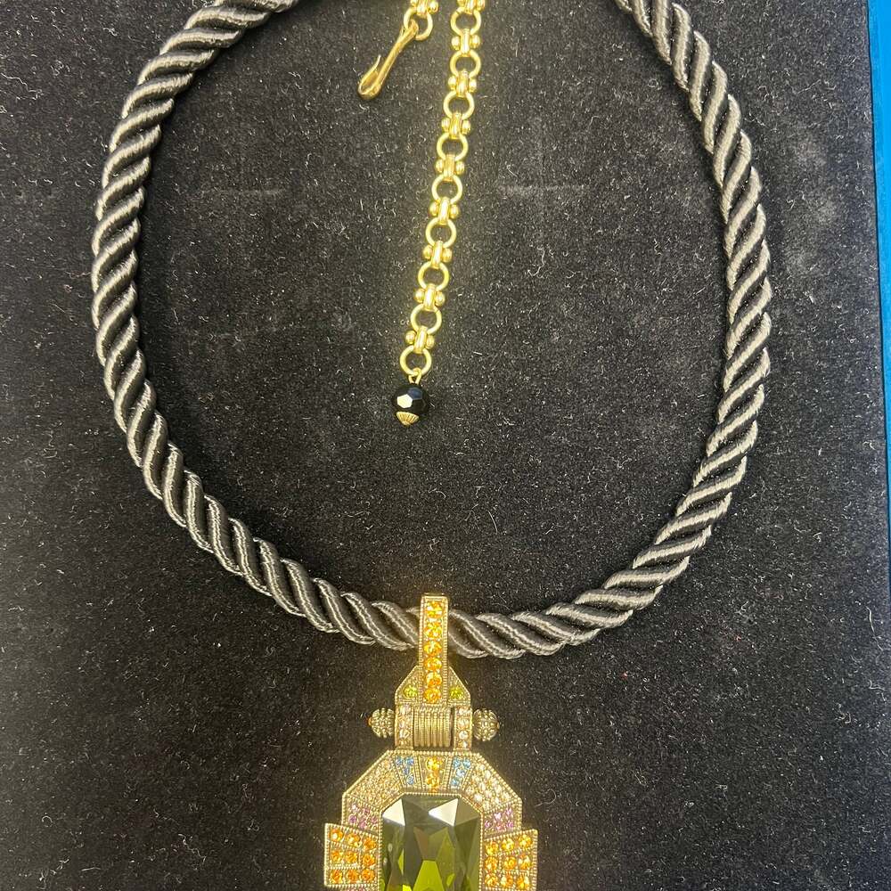 Heidi Daus Crystal Green & Orange Pendant With Black Velvet Rope